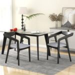 Wooden Dining Chair Set of 2 with Rubber Wood Frame, Armrests and Padded Cushion
