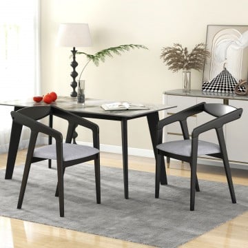 Wooden Dining Chair Set of 2 with Rubber Wood Frame, Armrests and Padded Cushion